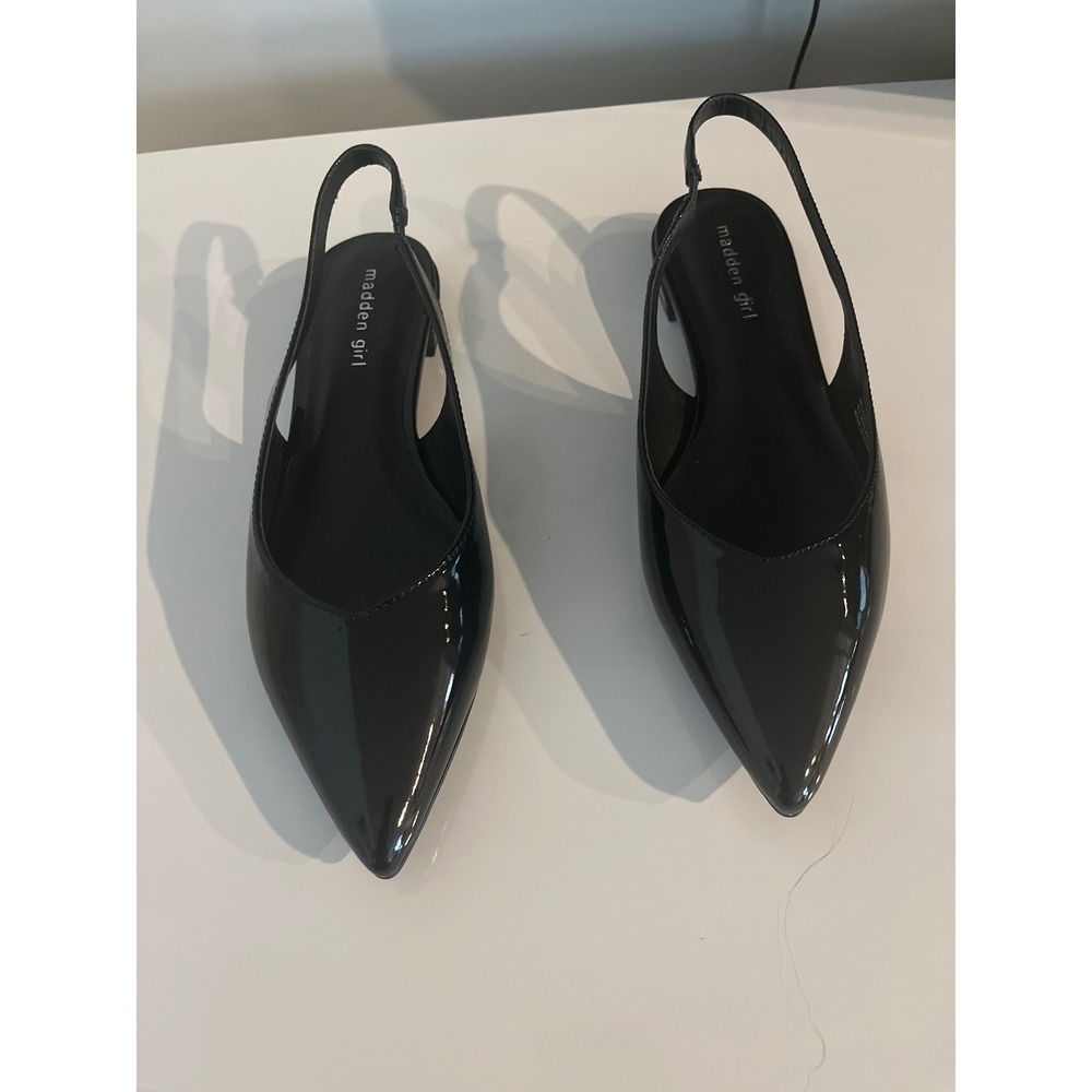 Madden Girl Delaneyy Black Patent Pointed Toe Slingback Flats Shoes Size 10M